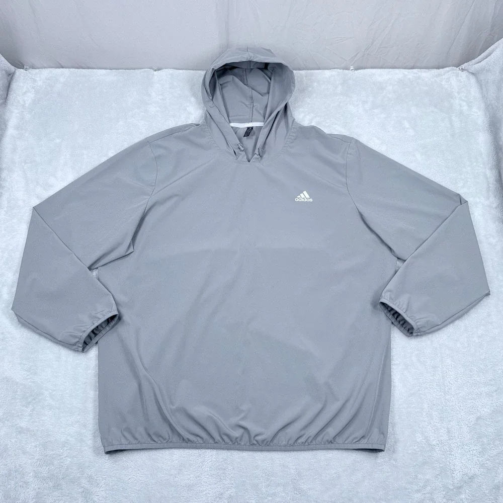 Adidas Golf Windbreaker Hoodie Mens 2XL Grey Pullover Lightweight Sporty Stretch